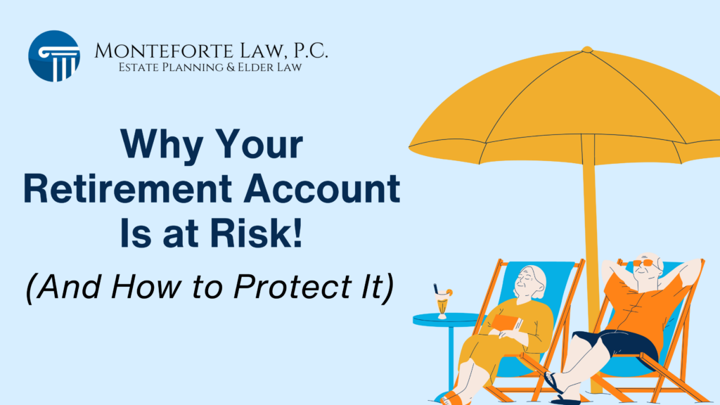 A cartoon image of a retired couple sitting on beach chairs under an umbrella with a cocktail